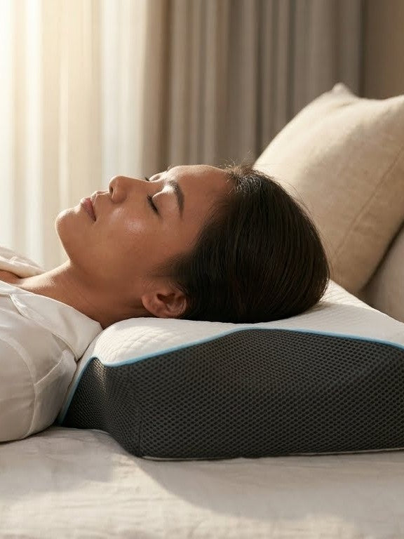 Back sleeping on the AlignaFit orthopedic neck pillow