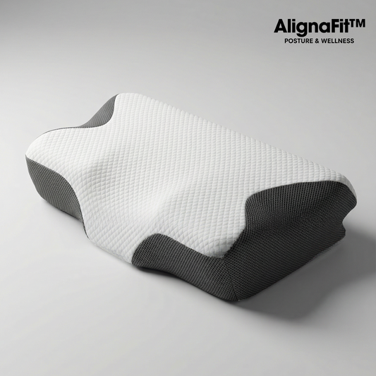 AlignaFit Orthopedic Neck Pillow on bed — pillow alignment for lower back pain prevention