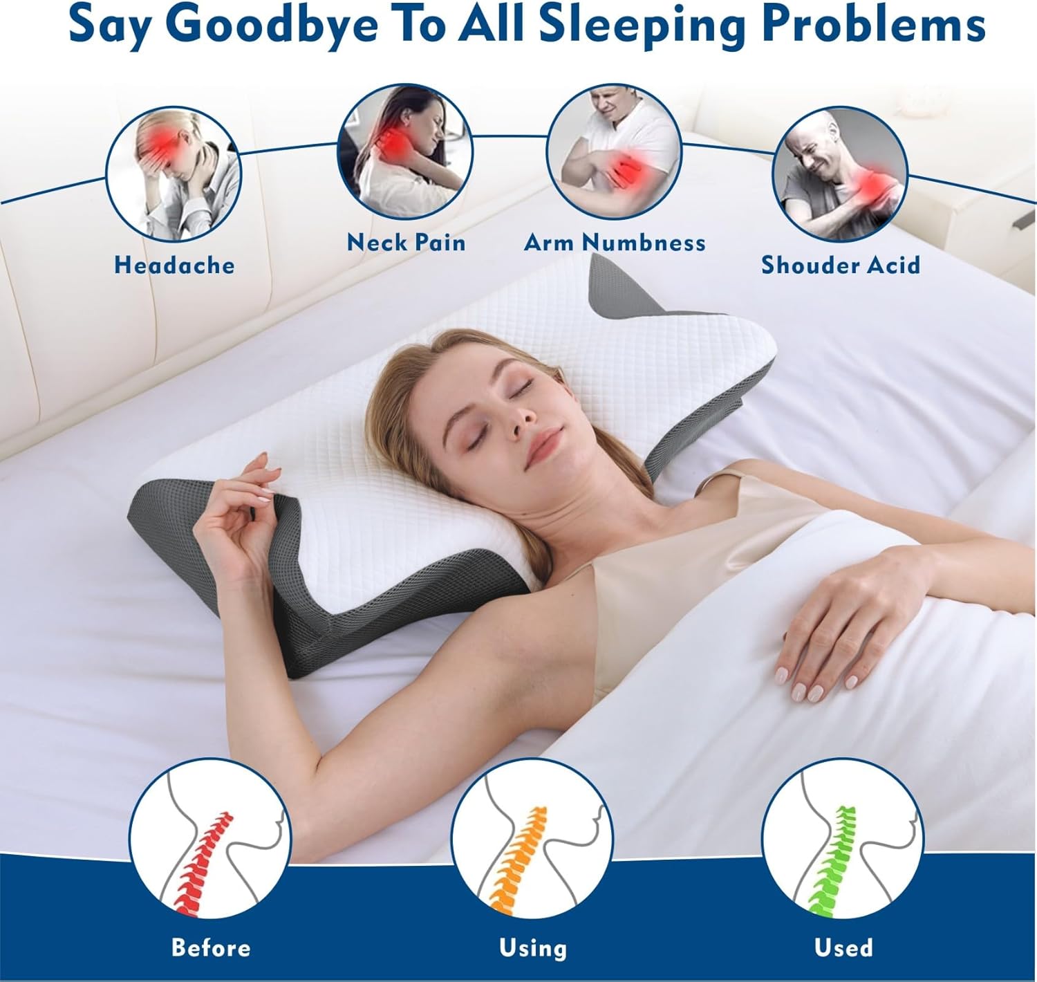 Woman using the AlignaFit Orthopedic Neck Pillow