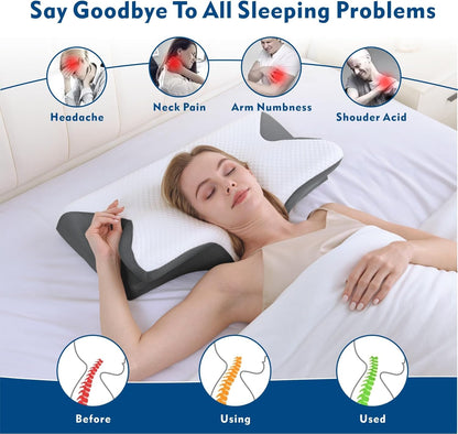 Woman using the AlignaFit Orthopedic Neck Pillow
