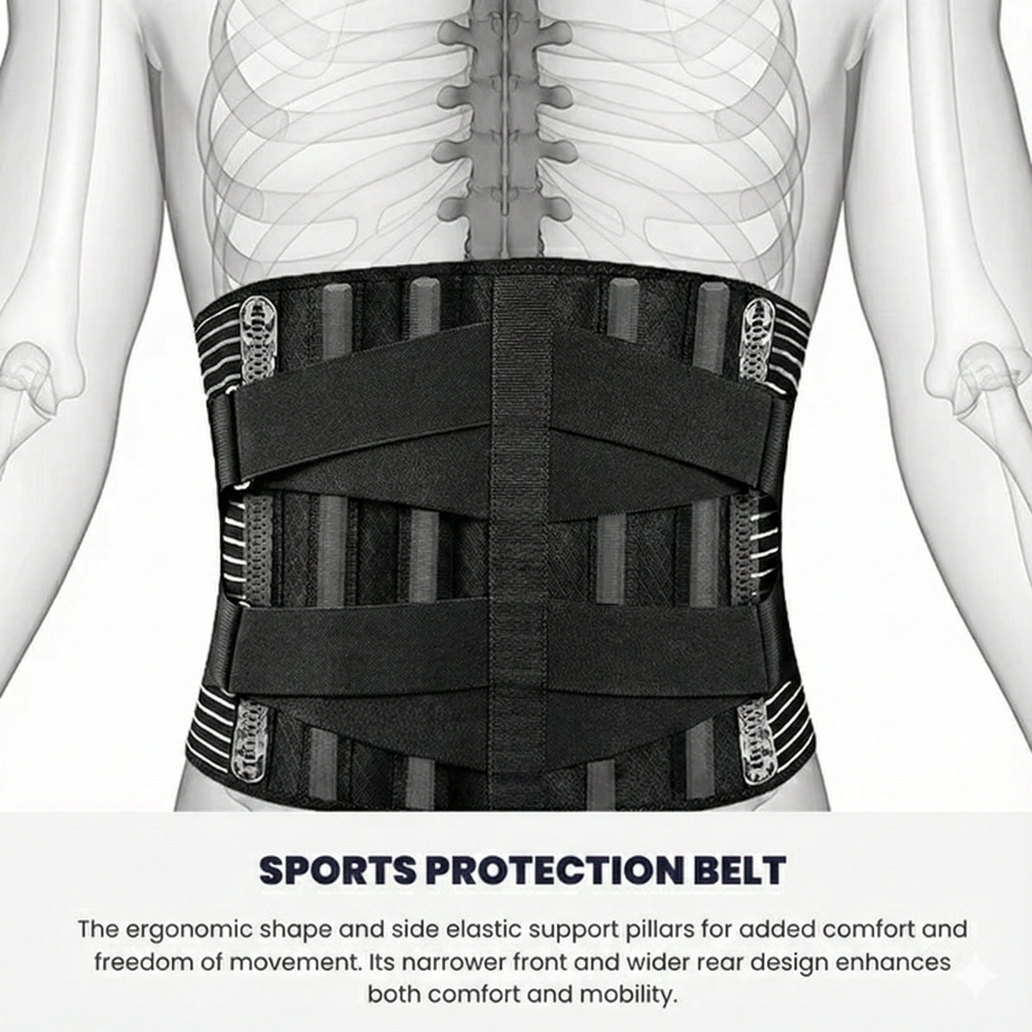 The AlignaBack™ Lower Back Support Brace with anatomical diagram of a person wearing it