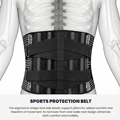 The AlignaBack™ Lower Back Support Brace with anatomical diagram of a person wearing it