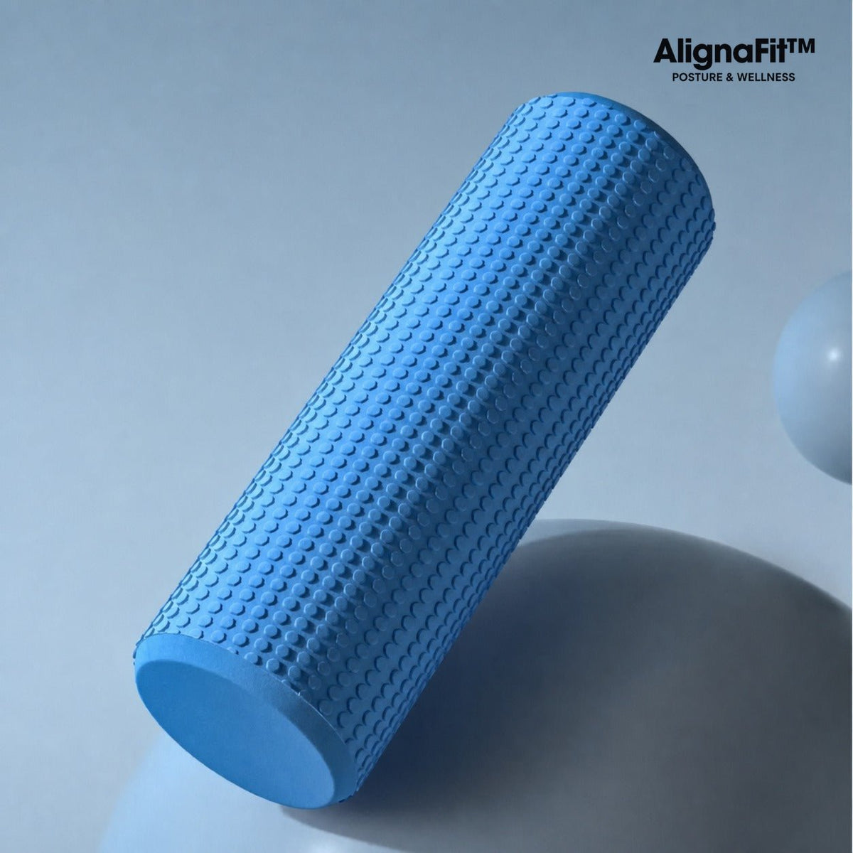 AlignaFit high-density foam roller in blue, 45cm