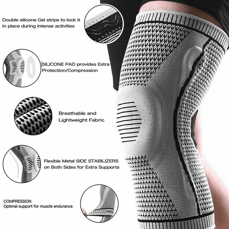Knee brace with features highlighted on a white background