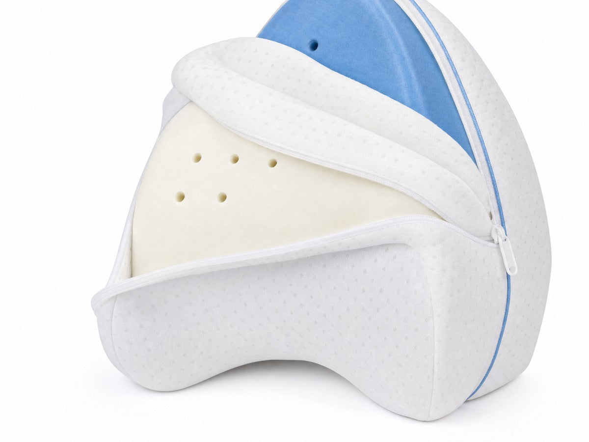 AlignaFit knee pillow construction, high-density memory foam core and removable cover