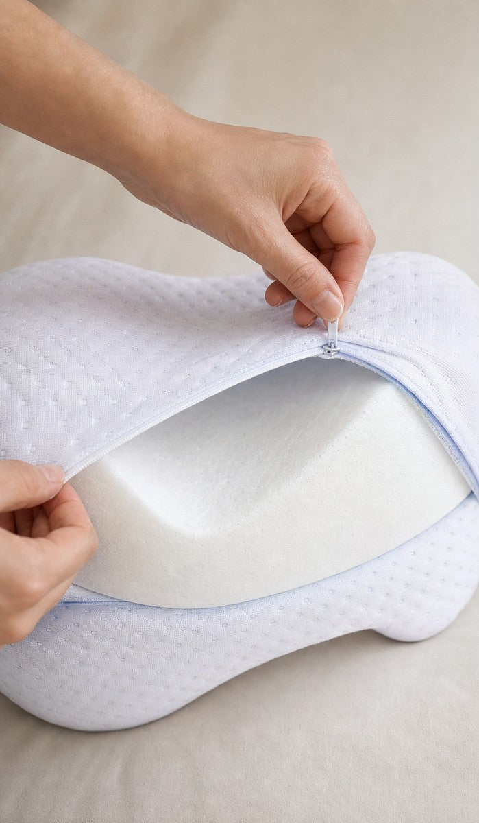 Removing the washable cover from the AlignaFit knee pillow