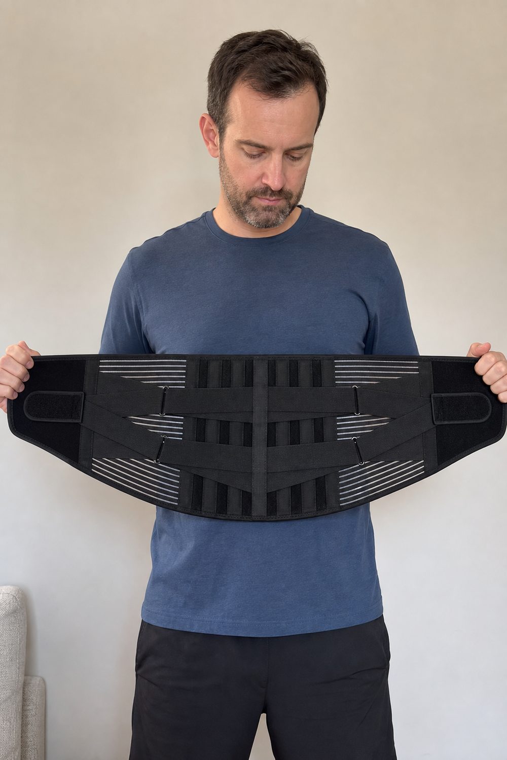 AlignaFit lower back brace, fitted and adjusted
