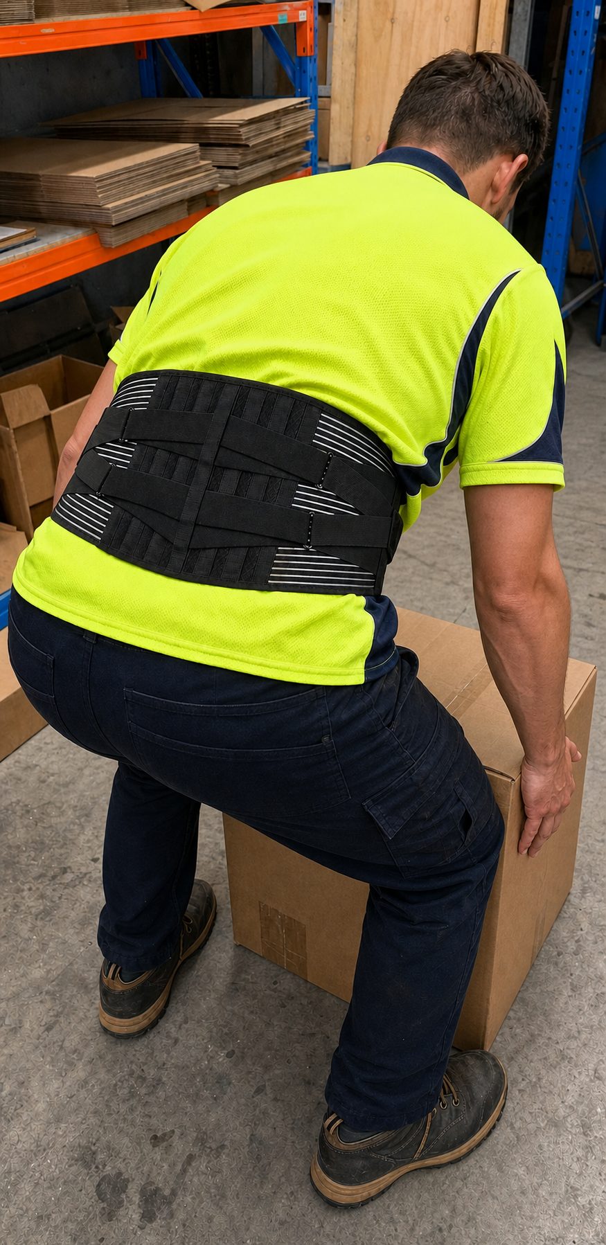 Lifting a box with lower back support