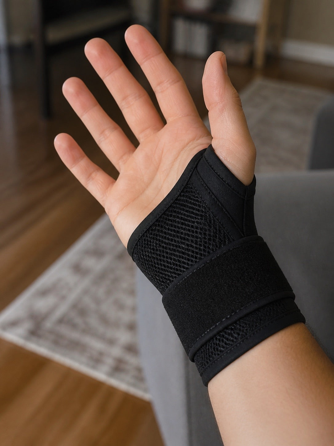 Close-up of the AlignaFit wrist brace breathable mesh panel